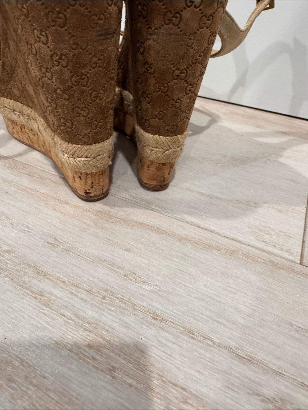Gucci Tan Suede Wedge Sandals with Ankle Strap - Picture 5 of 10